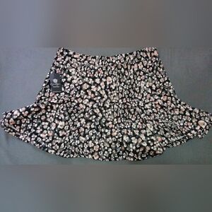 Jessica Simpson Floral Mini Swing Skirt pink, white and gray on black NWT